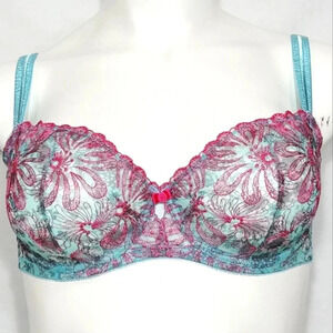 42G Paramour 115009 Ellie Demi Unlined Sheer Lace Bra Blue Botanical NWT